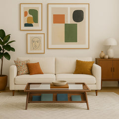 Coffee Table, Solid Wood with Glass Top in Pecan
