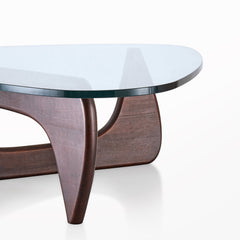 Coffee Table, Tempered Glass Top with Walnut Solid Wood Base