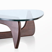 Coffee Table, Tempered Glass Top with Walnut Solid Wood Base