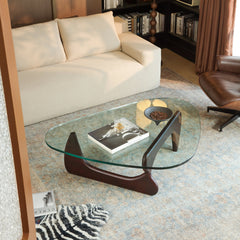Coffee Table, Tempered Glass Top with Walnut Solid Wood Base