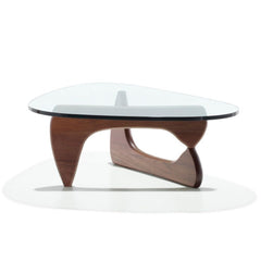 Coffee Table, Tempered Glass Top with Walnut Solid Wood Base