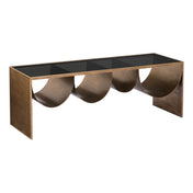 Coffee Table, Tinted Glass Top with Brass Steel Base