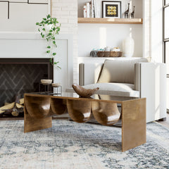 Coffee Table, Tinted Glass Top with Brass Steel Base