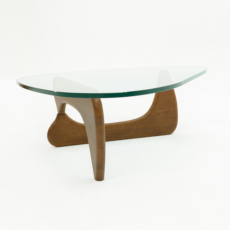 Coffee Table, Triangular Glass Top with Light Walnut Ash Wood Base