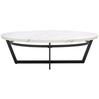 Coffee Table, White Faux Marble Top with Black Iron Base
