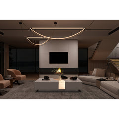 Coffee Table, White, Tempered Glass Top, 2 Drawers, LED Lighting