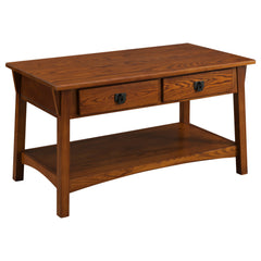 Coffee Table with 2 Drawers and Solid Wood Top, Russet