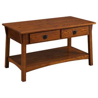 Coffee Table with 2 Drawers and Solid Wood Top, Russet