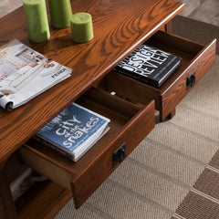 Coffee Table with 2 Drawers and Solid Wood Top, Russet
