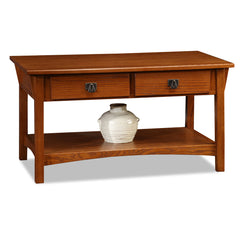 Coffee Table with 2 Drawers and Solid Wood Top, Russet