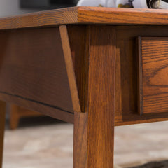 Coffee Table with 2 Drawers and Solid Wood Top, Russet