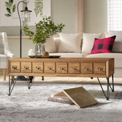 Coffee Table with 2 Drawers, Brown Wood Top with Walnut Base