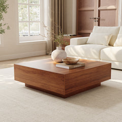 Coffee Table with 2 Drawers in Brown Wood Veneer