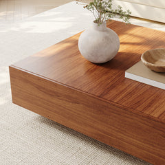 Coffee Table with 2 Drawers in Brown Wood Veneer