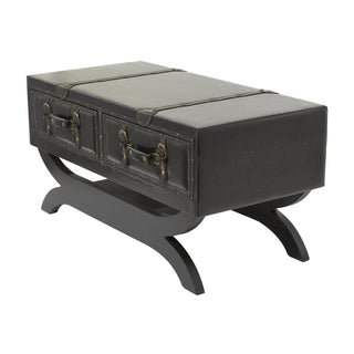 Coffee Table with 2 Drawers in Dark Brown Faux Leather