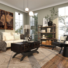 Coffee Table with 2 Drawers in Dark Brown Faux Leather