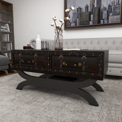 Coffee Table with 2 Drawers in Dark Brown Faux Leather
