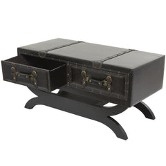Coffee Table with 2 Drawers in Dark Brown Faux Leather