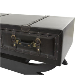 Coffee Table with 2 Drawers in Dark Brown Faux Leather