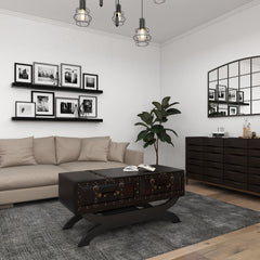 Coffee Table with 2 Drawers in Dark Brown Faux Leather