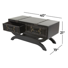 Coffee Table with 2 Drawers in Dark Brown Faux Leather