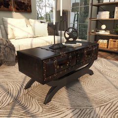 Coffee Table with 2 Drawers in Dark Brown Faux Leather