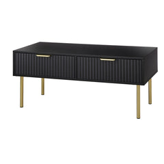 Coffee Table with 2 Drawers, Manufactured Wood Top, Gold Steel Base