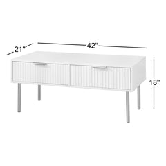 Coffee Table with 2 Drawers, Manufactured Wood Top, Gold Steel Base