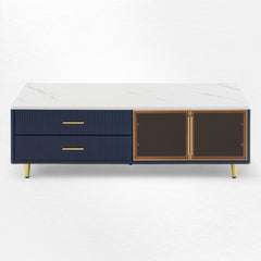 Coffee Table with 4 Drawers and 2 Glass-Door Cabinets