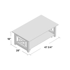 Coffee Table with Bottom Shelf, Gray Wood Top and Brown Base