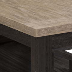 Coffee Table with Bottom Shelf, Gray Wood Top and Brown Base