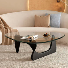 Coffee Table with Clear Tempered Glass Top and Black Base