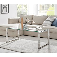 Coffee Table with Clear Tempered Glass Top and Chrome Steel Base