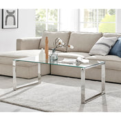 Coffee Table with Clear Tempered Glass Top and Chrome Steel Base