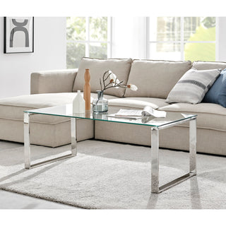 Coffee Table with Clear Tempered Glass Top and Chrome Steel Base