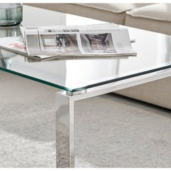Coffee Table with Clear Tempered Glass Top and Chrome Steel Base