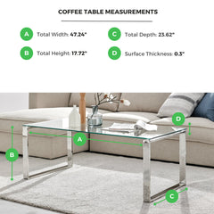 Coffee Table with Clear Tempered Glass Top and Chrome Steel Base