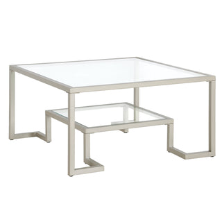 Coffee Table with Clear Tempered Glass Top and Satin Nickel Steel Frame
