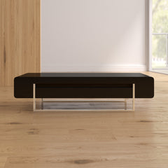 Coffee Table with Drawer, Black Oak Top and Chrome Metal Legs