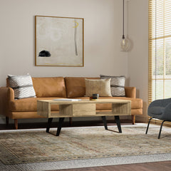 Coffee Table with Drawers, Solid Acacia Wood and Metal Base