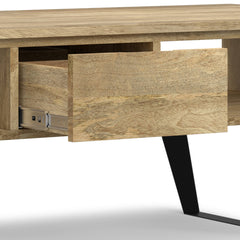 Coffee Table with Drawers, Solid Acacia Wood and Metal Base
