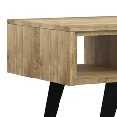 Coffee Table with Drawers, Solid Acacia Wood and Metal Base