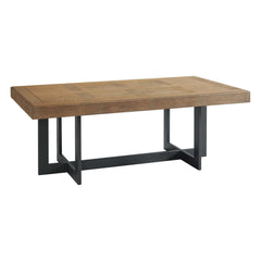 Coffee Table with Extension, Solid Wood, Brown Top, Black Base