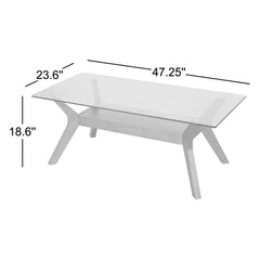 Coffee Table with Glass Top and Lower Shelf in Walnut