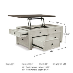 Coffee Table with Lift Top and 4 Drawers in Solid and Manufactured Wood