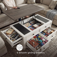 Coffee Table with Lift Top and 4 Drawers in Solid and Manufactured Wood