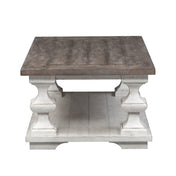 Coffee Table with Open Shelf and Casters, Gravel Top with White Base