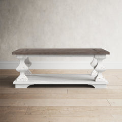Coffee Table with Open Shelf and Casters, Gravel Top with White Base
