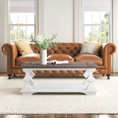 Coffee Table with Open Shelf and Casters, Gravel Top with White Base