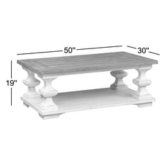 Coffee Table with Open Shelf and Casters, Gravel Top with White Base